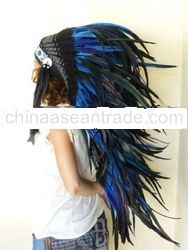 Medium Electric Blue Feather Headdress (36 inch long )