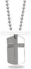 22" Stainless Steel Bead Necklace with Tungsten Carbide Cross Tag