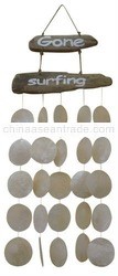 Driftwood sign with capiz chime