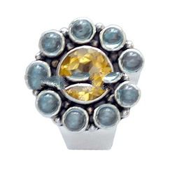 Silver Engrave Ring with Citrine & Zircon