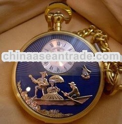 Reuge "the Boat Scene" Pocket Watch Automaton With Blue