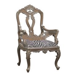 Natural Mahogany Carved Arms Dining Chair