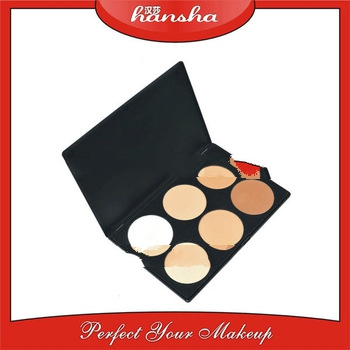 6 color natural mineral face compact powder case mirror