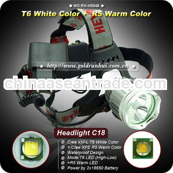 Goldrunhui RH-H0048 Headlight C18 T6 White Color+R5 Warm Color HEADLAMP