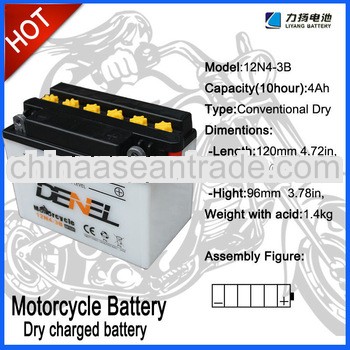 High Capability Motorcycle Battery With 12V 4AH (12N4-3B)